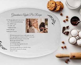 Personalized Handwritten Family Recipe Platter With Photo For Mom Grandma, Custom Handwriting Recipe Platter, Family Recipe Keepsake Gift