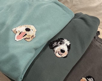 Custom Pet Embroidered Sweatshirt, Personalized Dog Cat Portrait Sweatshirt, Dog Embroidered Sweatshirt,  Memorial Gift, New Year Gift