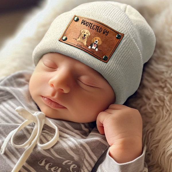 Bébé personnalisé protégé par des bonnets pour chiot, race de chien personnalisée avec nom bonnet pour bébé, bonnet pour tout-petit, cadeau nouveau-né, amoureux des chiens