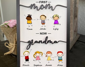 Personalized First Mom Now Grandma Sign With Kid Names, Custom Grandma's Garden Sign, Mother's Day Gift, Grandma's Gift, Gift For Mom