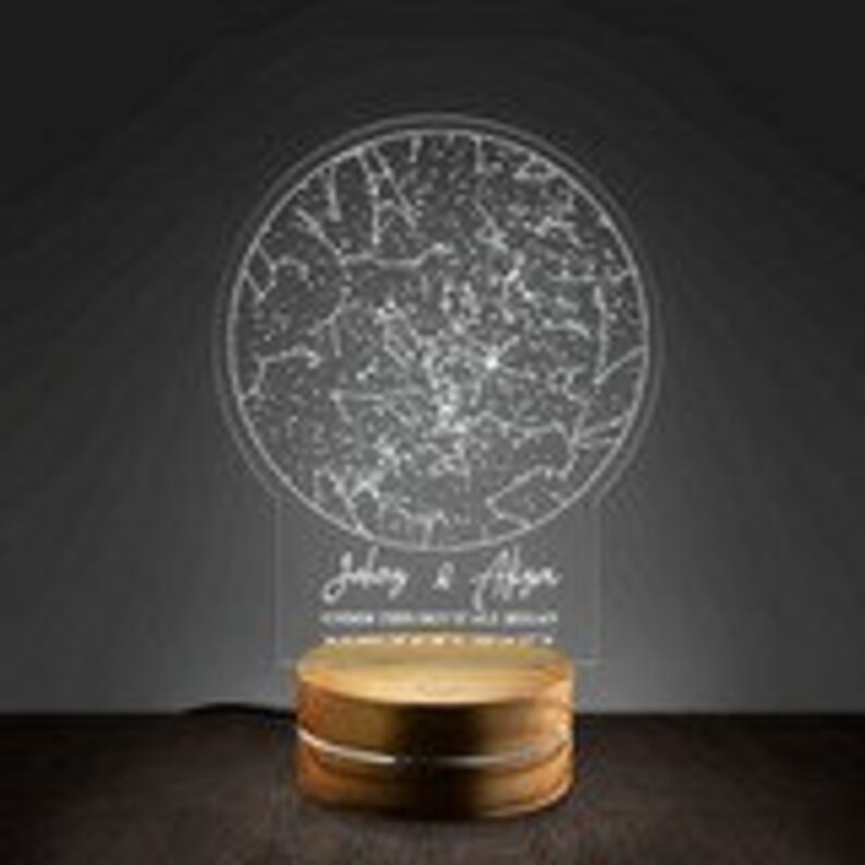 Star Map on Night Light, Custom Night Sky Chart Lamp, Personalized Acrylic Plaque LED Lamp Night Light, Anniversary Gift For Him & Her, image 2