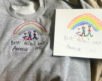 Personalized Draw Your Own Embroidered Sweatshirt, Embroidered Draw From Photo, Children's Drawing Art, Memorial Gift, Anniversary Gift
