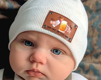 Our First Day Together Custom Baby Beanie Hat, Funny Baby Beanie Hat With Name, Baby Shower Gift, Newborn Personalized Hat, Toddler Name Hat