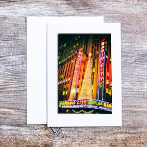 New York City, biglietto di auguri, Radio City Music Hall, luci di Natale, New York, biglietto di auguri, fotografia notturna, Manhattan, set di biglietti di auguri