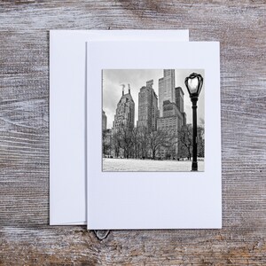 New York City Holiday Card, Central Park South, Neve, Vecchio lampione, Fotografia invernale, Skyline di Manhattan, Biglietto di auguri, Set di biglietti di auguri