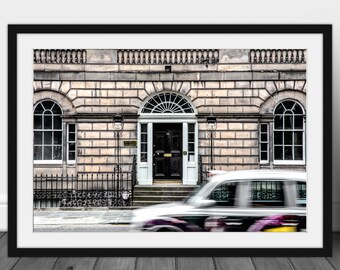 Edinburgh Print, Scotland, British cab, Row House, Large Wall Art