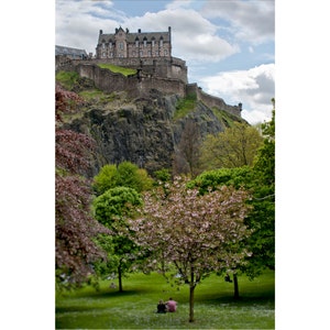 Edinburgh Castle, Scotland, Castle Print, Princes Street Gardens, Blossoms, Wall Art, Color Photography