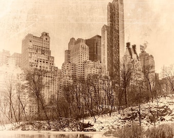 New York Photography, Central Park, Winter Photo, Manhattan, New York Winter, Fine Art Print, Sepia