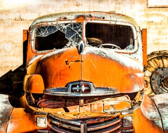 Vintage Truck, Old Truck Print, Rusty Car, Abandoned, Car Photography, Orange