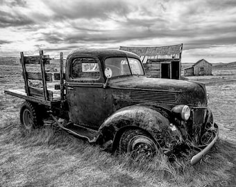 Vintage Truck, Old truck, Abandoned, Ghost Town, Retro, Large Art Print
