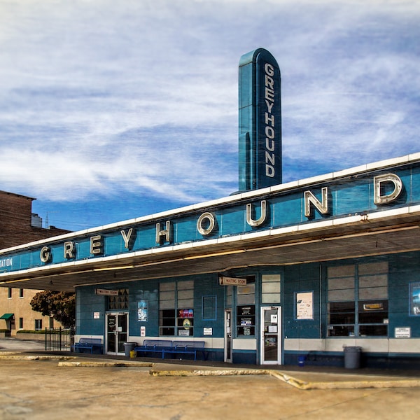 Greyhound Bus, Bus Depot, Art Deco, Retro, Streamline Architecture, Mid-century, Photography, Print and Canvas