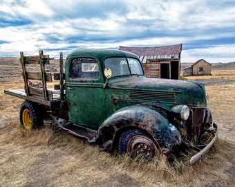 Vintage Truck, Old truck, Abandoned, Ghost Town, Retro, Large Art Print