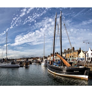 Nautical Photography, Fishing Village, Vintage Schooner, Scenic, Harbor, Scotland Photography, Fine Art Photography, &quot;Anstruther Harbor&quot;