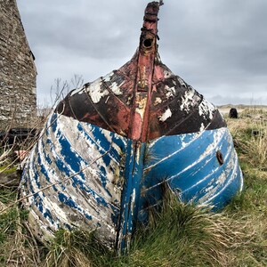 Nautical Print, Old Boat, Scotland, Beach Decor, Abandoned, Boat Photography, Weathered Wood