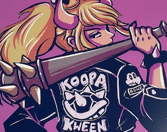 Bowsette the Koopa Kween 11x17” Art Print | Punk Rock Black Leather Jacket Girl Illustration