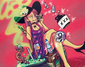 Poison Witch Potion Maker 8x10" Art Print - Original Illustration