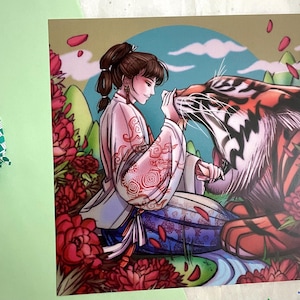 Force, impression d'art face au tigre 20 x 20 cm | Nouvel an lunaire / La Forza, carte de tarot de force inspirée d'illustrations originales