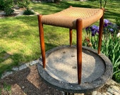 Midcentury teak and papercord bench by Niels Moller made in Denmark