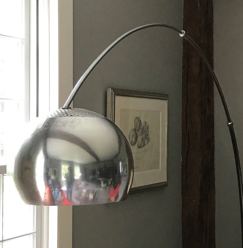Mid-century arc lamp with cast steel base and telescoping arm