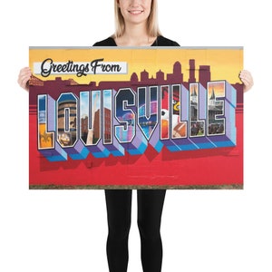 Saudações da pintura mural de Louisville - impressão de arte de rua de cartão postal Graffiti feat. Beisebol, Cardinals e Horizonte