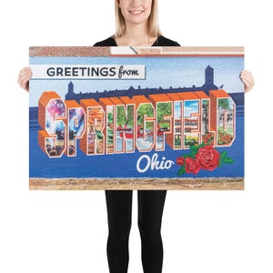 Saudações de Springfield Ohio Mural Sign Painting - OH Street Art Print of Postcard Wall Art - Vintage Retro Poster