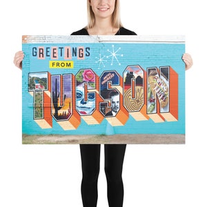 Grüße von Tucson Wandbild - AZ Street Kunstdruck von Postkarte Graffiti - Vintage Retro Wand Kunst Poster