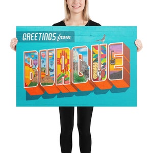 Saudações de Burque Mural Sign Painting - Albuquerque Street Art Print of Postcard Graffiti - ABQ Vintage Retro Poster