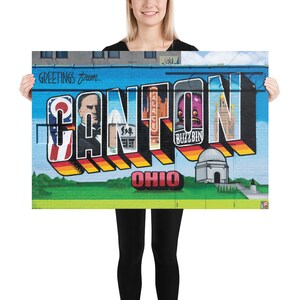 Salutations de Canton OH Mural Sign Painting - Ohio Street Art Print of Postcard Wall Art - vintage Retro Poster