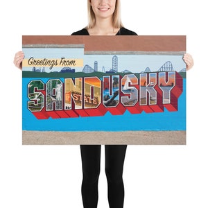 Grüße von Sandusky OH Wandbild Zeichen Malerei - Ohio Street Kunstdruck von Postkarte Wandkunst - Zedernpunkt