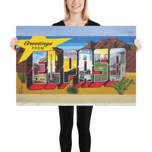 Salutations de El Paso Sign Mural - Street Art Print of Postcard Graffiti in Texas - Vintage Retro Wall Art Poster