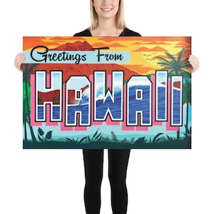 Salutations de Hawaii Mural Sign Painting - Honolulu Street Art Print of Postcard Wall Art - vintage Retro Poster