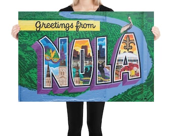 Saludos desde NOLA Mural - New Orleans Postcard Street Art Print - Saints Vintage Retro Poster