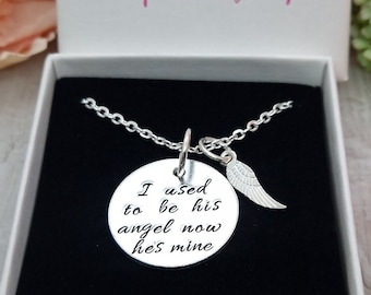 I used to be his angel now he's mine, dad loss, Father loss, loss of a loved one, memorial necklace, angel necklace, Keepsake Jewellery