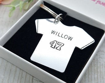 Personalised Football Shirt Keychain: Hand Stamped Aluminium Keyring