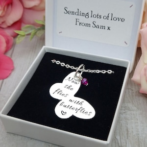 Now She Flies With Butterflies Necklace, Memorial Jewellery, In Loving Memory Gift, Sympathy Gift For Friend, Butterfly Birthstone Jewelry