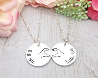Matching Sister Necklace With Hand Heart, Big Sister And Little Sister Gift, Birthday Gift For Sibling