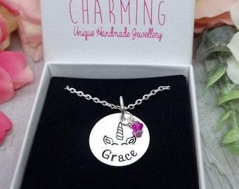 Personalised Unicorn Necklace For Girls | Birthday Gift For Daughter | Birthstone Unicorn Jewellery For Her