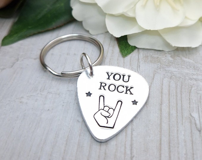 You Rock Keyring Gift For Husband, Guitar Pick Keychain, Fathers Day Gift For Dad, Daddy You Rock Present Idea, I Pick You Plectrum Gifts