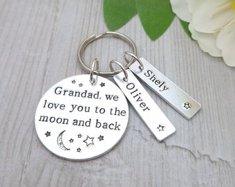 Grandad Gifts For Father's Day, I Love You To The Moon and Back Keyring, Personalised Keychain For Grandad, Grandpa Birthday Present Idea