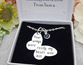 Memorial Jewellery For Loss Of Loved One Gift, In Memory Of Mum Necklace, Butterfly Bereavement Keepsake, Your Wings Were Ready Quote Gifts