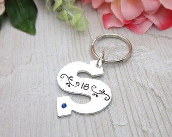 Personalised Age 16th Birthday Girls Gift Keyring With Name And Birthstone Gifts For Daughter Granddaughter Niece Jewellery 16 Year Old