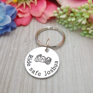 Ride Safe Motorbike Keyring Gift For Him, Personalised Biker Keychain Husband Birthday Present, Bike Accessory Present Idea Boyfriend
