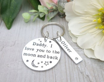 Daddy Gifts For Father's Day, I Love You To The Moon and Back Keyring, Personalised Keychain For Dad, Daddy Birthday Present Idea