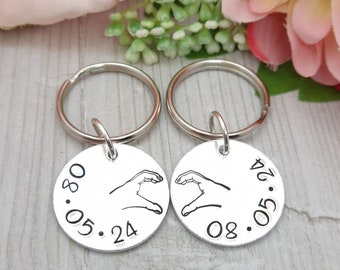 Personalised Anniversary Keyring, Valentines Gift Husband Wife, Special Date Keychain