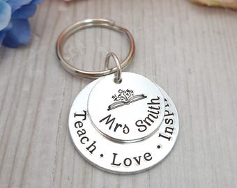 Personalised Teacher Keyring: Hand Stamped Aluminium Gift