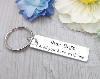 Ride Safe Aluminium Keyring: Biker Husband Gift
