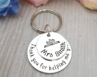 Personalised Teacher Keyring: 'Thank You For Helping Me Grow' Aluminium Gift