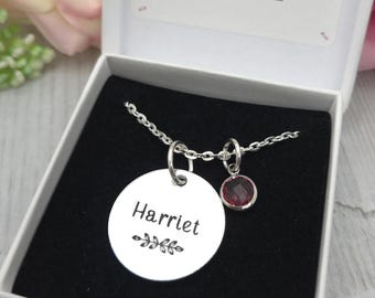 Name And Birthstone Necklace, Personalised Jewellery With Name, Birthday Gift For Daughter
