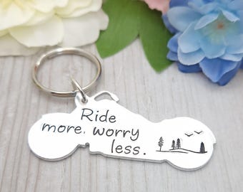 Motorbike Keyring: Hand Stamped Aluminium Biker Gift