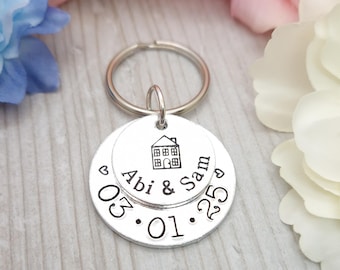 Our First Home Keyring For Couple, Personalised House Warming Gift Friend, Moving House Gift With Names and Date, Custom New Home Keychain